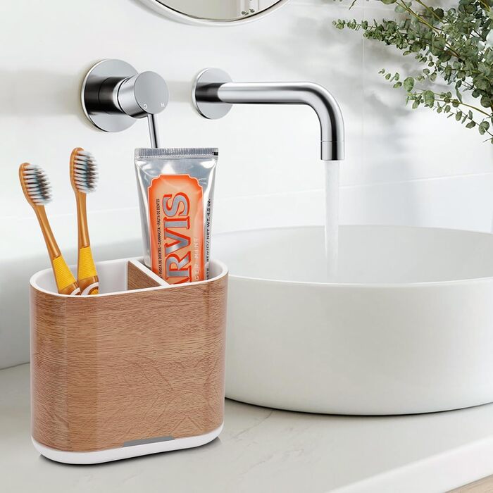 Тримач для електричної зубної щітки: органайзер для ванної кімнати з піддоном для води, сімейний, дитячий (дерев'яний малюнок, середній)