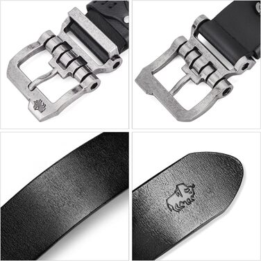 Чоловічий шкіряний ремінь BISON DENIM для джинсів та бізнес-стилю, ретро-дизайн, ширина 38 мм, довжина 130 см, чорний (W71694-2bm-black)