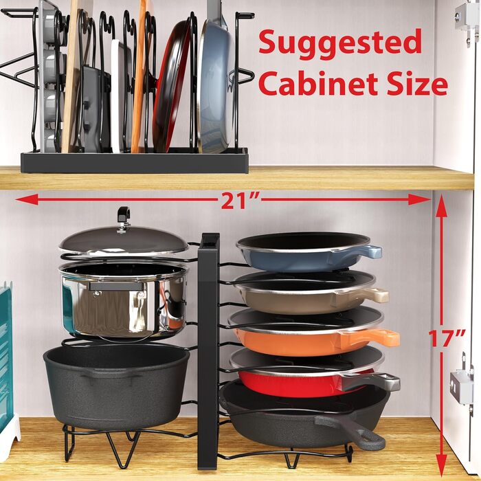 Організатор для каструль та сковорідок Simple Houseware з 8 відділеннями, регульована висота, чорний