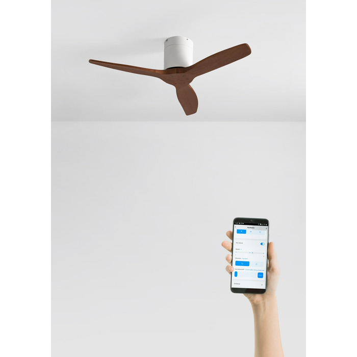 Вентилятор стельовий WINDCALM ABS з підсвічуванням та пультом, 40W, Ø112cm, 6 швидкостей, 3 LED-температури, таймер, літньо-зимовий режим, білий/темний ефект дерева