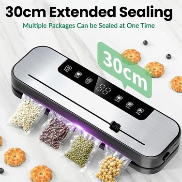 Професійний вакуумний пакувальник 6-в-1 для продуктів харчування з 50 пакетами та шлангом, 75Kpa, автоматичне закриття з різаком та цифровим таймером