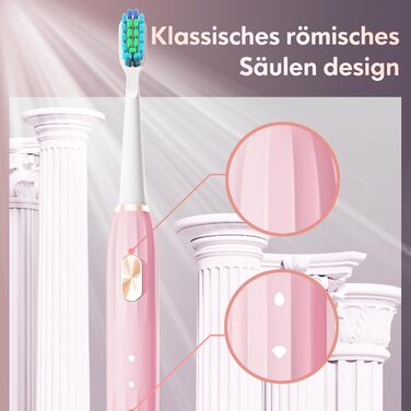 Електрична зубна щітка звукова для дорослих та дітей з 5 режимами чищення, таймером та 9 насадками (синя/рожева)