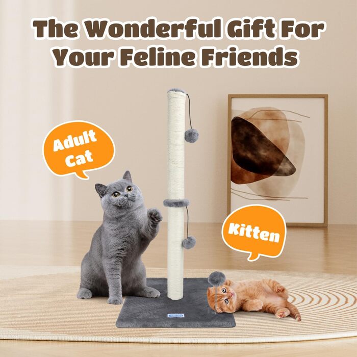 Котячий кігтетоп Nobleza, 80 см, сірий, з мотузкою та іграшкою