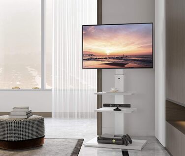 FITUEYES TV Stand White Series-S - 32-65 Inch, 40kg Capacity, Adjustable Height, Swivel & Tilt, 400x600 VESA, 3 Shelves