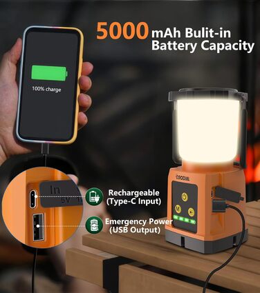 CRODIAL LED Camping Lantern Rechargeable, Camping Essentials 5000mAh Power Bank, Waterproof Camping Tent Light, Lanterns for Power Outages, Hurricane, Emergency, Hiking, Outdoor