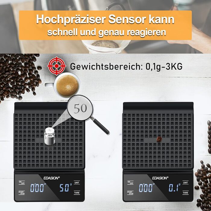 Електрична вага для кави з таймером, 0,1г/3кг, преміум-якість, для приготування еспресо, з LED-дисплеєм, чорна