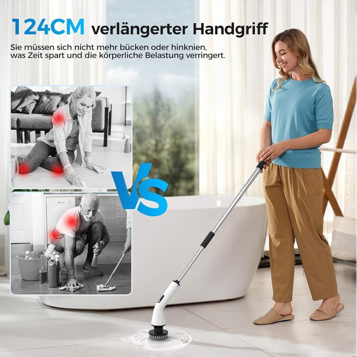 Electric Cleaning Brush, Cordless Electric Cleaning Brush with 7 Interchangeable Drill Brush Heads, Mop Set, Electric Scrub Brush with Adjustable Handle for Bathroom, Kitchen, Car, Floor