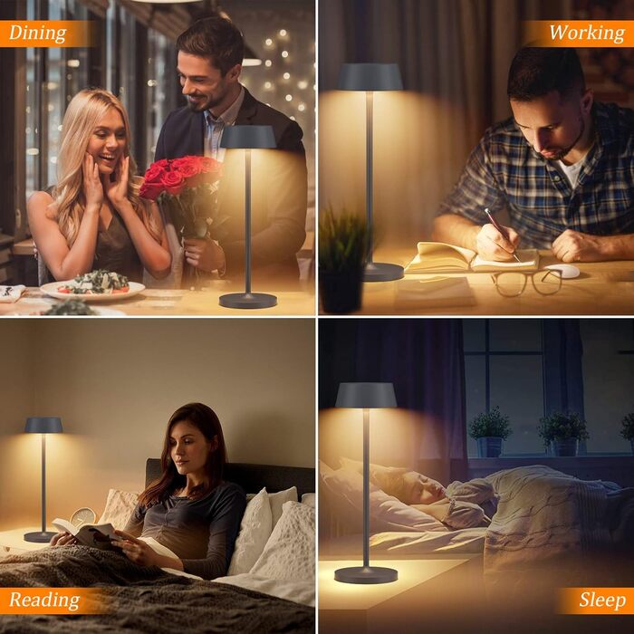 Акумуляторна LED настільна лампа Klighten з димером, сенсорна, металева, сріблясто-антрацитова (3000K) для спальні, ресторану