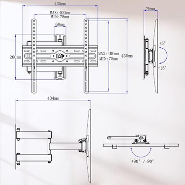 Кріплення для телевізора Mounting Dream MD2432-03: поворотне, нахильне, висувне, для телевізорів/моніторів 26-60 дюймів (до 27 кг), VESA 400x400 мм