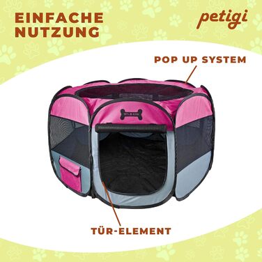 Вольєр для цуценят Petigi XL, 115x115x65 см, рожевий. Підходить для собак, кроликів, морських свинок, котів.