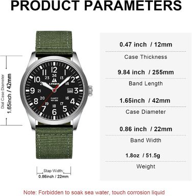 Годинники чоловічі LN LENQIN аналогові кварцові на нейлоновому ремінці, водостійкі 30M, з датою (зелені, срібні, чорні)