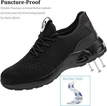 Чоловічі робочі черевики з металевим підноском, спортивні, дихаючі, чорні (44 EU)