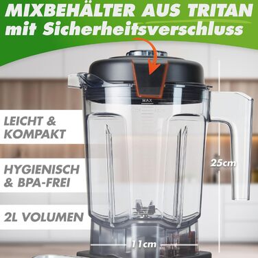Потужний стаціонарний блендер NUTRI-BLENDER MAX+ 2000Вт для смузі, 2л Tritan, BPA-free, 9 швидкостей, цифровий таймер, з рецептурником