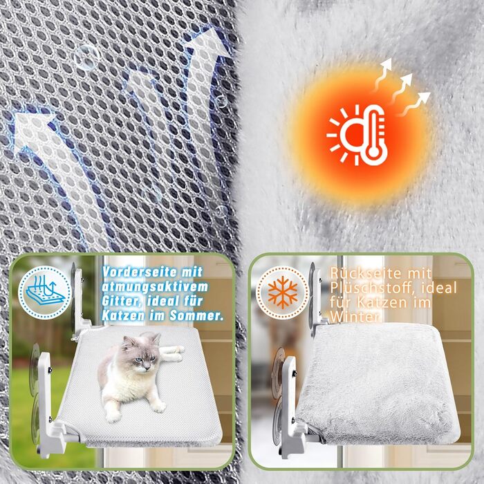 Кігтеточка-ліжко для котів на вікно 60x30 см, сіра, XL, до 20 кг