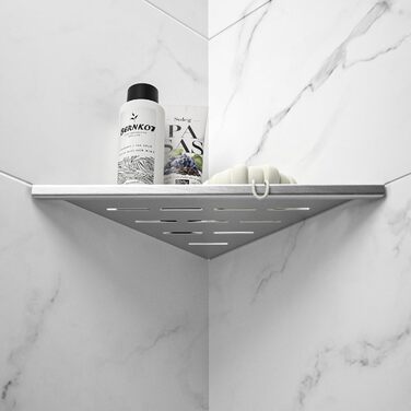 Bernkot Eck Duschregal, Edelstahl 304 Bathroom Shelf for Tiled Walls, Recessed Shelf for Bathroom Renovation (Brushed, 254mm - 2 Pack)