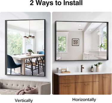 Дзеркало настінне прямокутне без рами 75x75 см для ванної, спальні, вітальні. Чорний колір, вертикальна/горизонтальна орієнтація