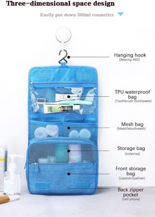 Сумка для подорожей з організацією, сіра. З металевим гачком для підвішування.