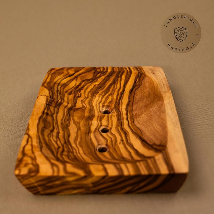 Сейф для мила з отворами з оливкового дерева з піддоном для води, 13 см