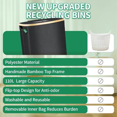 110L Deposit Bottle Collection Container with Lid & 2 Removable Carrying Bags, Large Deposit Bottle Storage, Container for Empty Bottles & Recyclable Glass Storage, Kitchen Pantry Bottle Bag