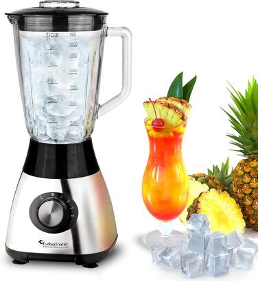 Блендер TurboTronic 1200W з скляною чашею 1,5л, з функцією Ice Crush, срібний, для приготування смузі