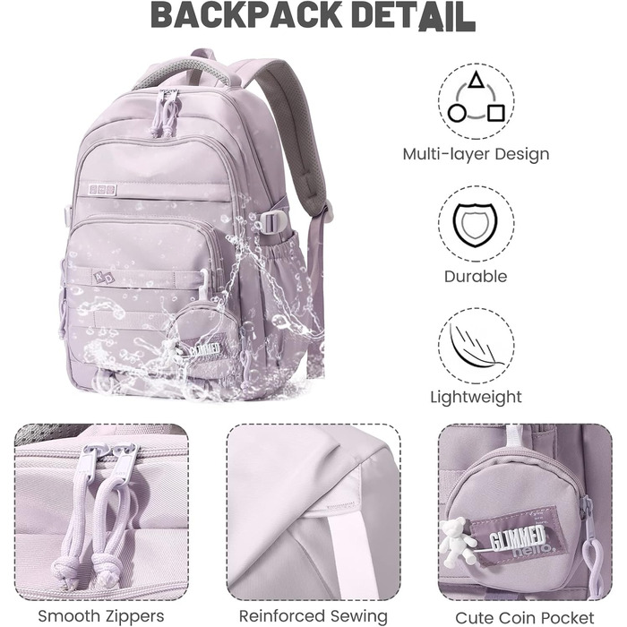 Шкільний рюкзак для дівчинки-підлітка, водонепроникний, легкий, великої місткості, модний, для школи або подорожей - фіолетовий