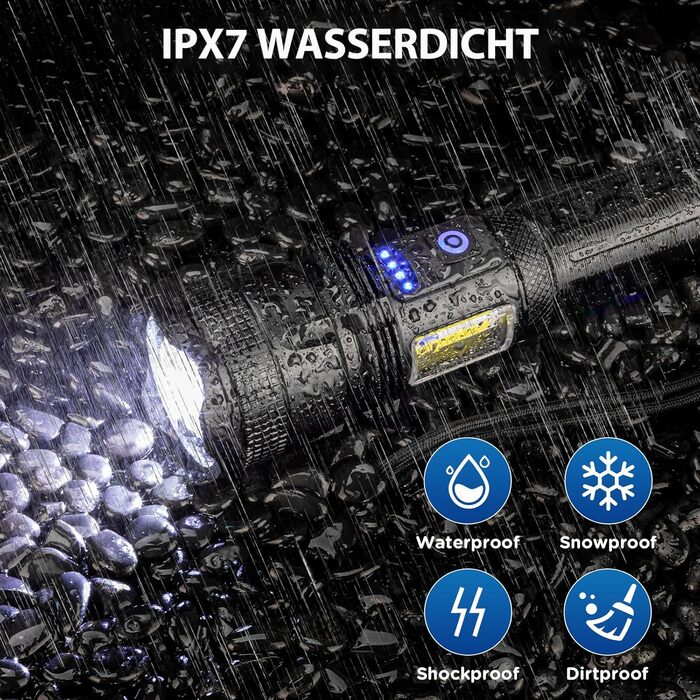 LED ліхтар ZEUSFIRE, 2 шт., 100000 люмен, надяскравий, тактичний, з 7 режимами, IPX7, акумуляторний, для кемпінгу та туризму