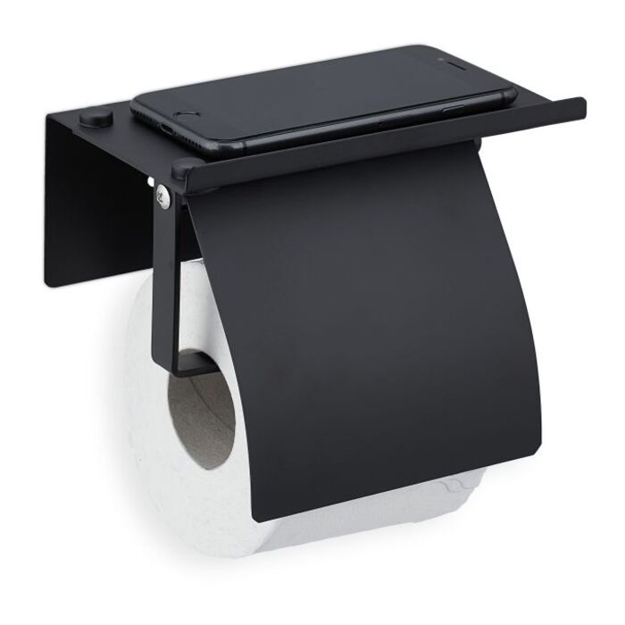 Relaxdays Toilet Paper Holder with Shelf, Black