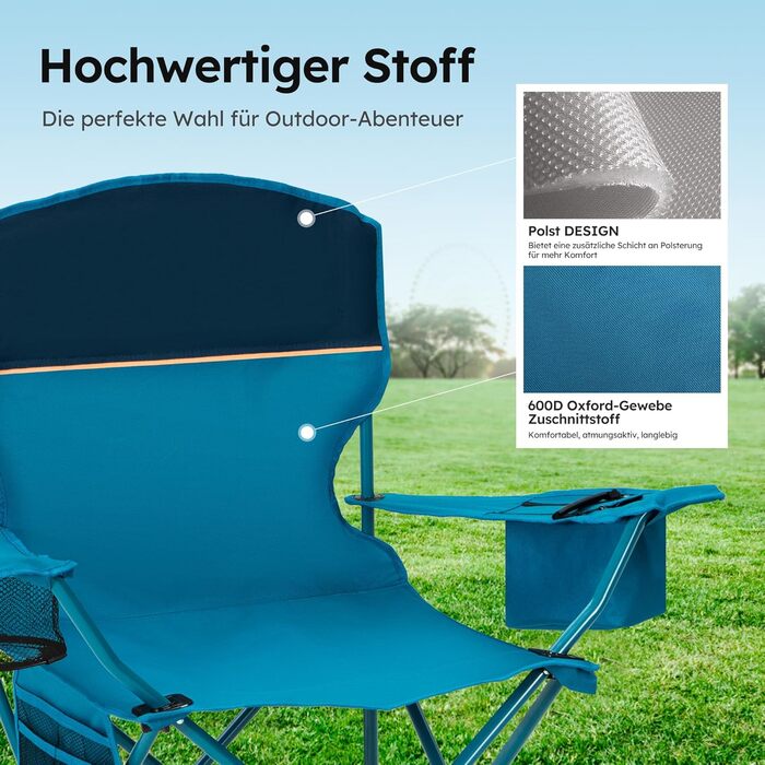 Набір 2 складаних стільців High Point Sports для кемпінгу, риболовлі та саду з підсклянником та охолоджувальним відсіком (до 120 кг), синій