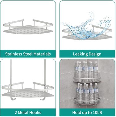 Поличка для душу Hawsam Badregale з алюмінію на 2 рівні, органайзер для шампуню, без свердління (срібло-трикутник)