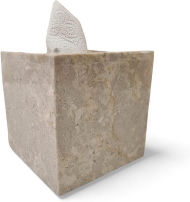 Marble Tissue Box - Natural Stone Cosmetic Tissue Holder - Beige Stone Tissue Box for Bathroom, Living Room, Hallway, etc.