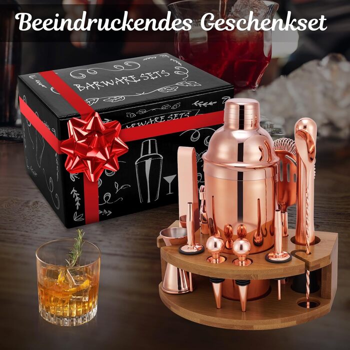 Набір шейкер для коктейлів Barkeeper Set з підставкою, нержавіюча сталь, професійний барний інструмент (рожеве золото)