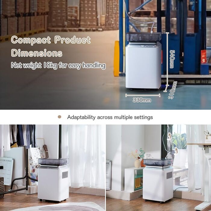 Електричний осушувач повітря 70л/день з авто-режимом та шлангом для підвалу, ванної кімнати, спальні до 150㎡. Осушувач з цифровим дисплеєм, захистом від плісняви, 360° колесами, тихий 40dB, білий (бежевий)
