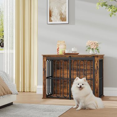 Дерев'яний вольєр для собак, 81 см, вольєр-стілець для дому, 2 двері, розсувні, для маленьких та середніх собак, міцний, 81 × 55 × 62,4 см, білий (коричневий)