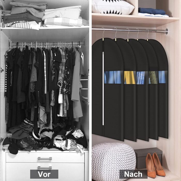 5 шт. Чохли для одягу, 60x140 см, міцні сумки для одягу з блискавкою, дихаючий матеріал, захист для костюмів, пальто, сорочок, зберігання 140x60 см