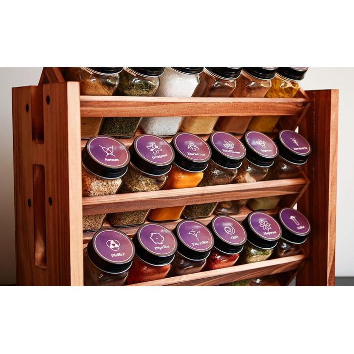 Elegant dark spice rack, wood standing & wall-mounted, 18 spice jars, 25 labels. Spice organizer, spice rack, kitchen shelf, wood, vintage. Spice rack - spice rack system hanging - spice storage (pine wood)