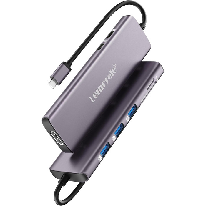 Док-станція Lemorele Upgrade 2025: USB-C/A, 10Gbps, 3 монітори, 14 в 1, HDMI 4K, Ethernet, USB 3.2/2.0, VGA, Type-C 3.1, PD 100W, Audio, SD/TF, для Windows, MacBook (фіолетовий)