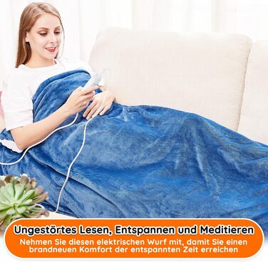 Електрична тепла ковдра Mia&Coco з автовимкненням, 10 температурних режимів, таймер до 9 годин, захист від перегріву, фланель, 180x130 см, блакитна