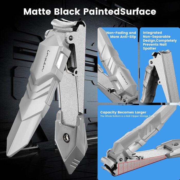 Професійний кусачковий манікюрний інструмент з контейнером для збору обрізаних нігтів, для пальців та п'ят, з нержавіючої сталі, великий, срібний (3,5x0,79 дюйма)