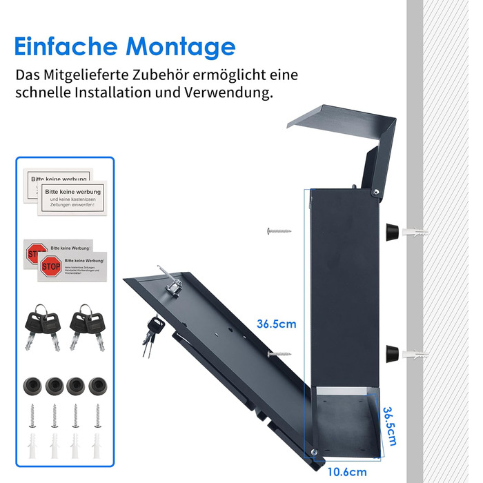 Поштовий ящик Bobodeco Dreispitz антрацит RAL 7016 з оглядовим вікном та газетницею, замок