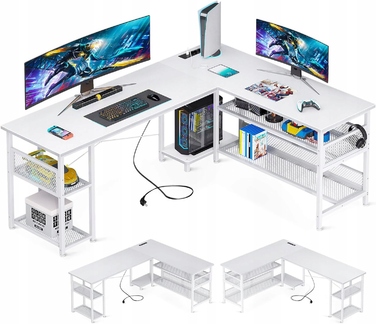 Кутовий ігровий комп'ютерний стіл 168x120 см, білий, з подовжувачем