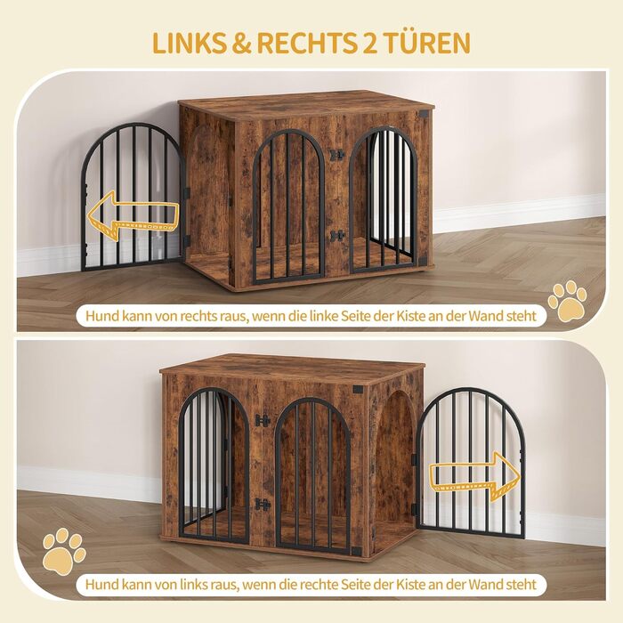 Клітка для собак Hzuaneri, 80 см, 3 двері, бокова дверцята, сучасний дизайн, стіл-клітка, міцна, 80x56x61 см, вінтажний колір, DFC85101B