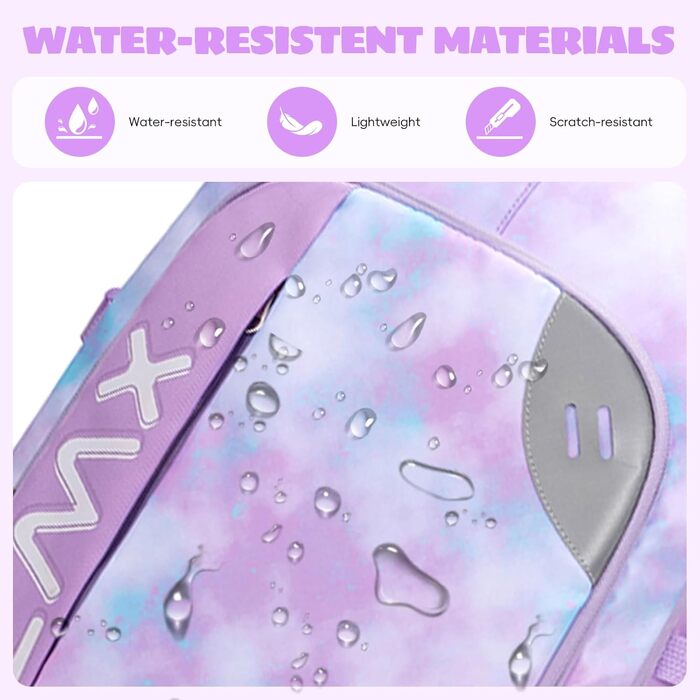 Шкільний рюкзак для підлітків 46L, рюкзак для школи, гімназії, старшої школи з нагрудним ременем, світловідбиваючими елементами, відділенням для 17.3' ноутбука, міцний, повсякденний, фіолетовий - 5255