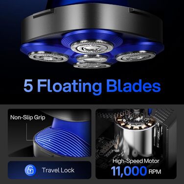 Електричний чоловічий верстат для гоління Yoose Glatzen з 5 лезами, IPX7, 90 хв роботи, USB-C, PID-регулювання