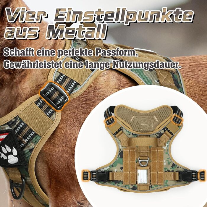 Нагрудник для собак Rabbitgoo середнього розміру, анти-тяга, регульований, з ручками, міцний, тактичний, з металевими пряжками, камуфляжний, коричневий (M, 1 шт.)
