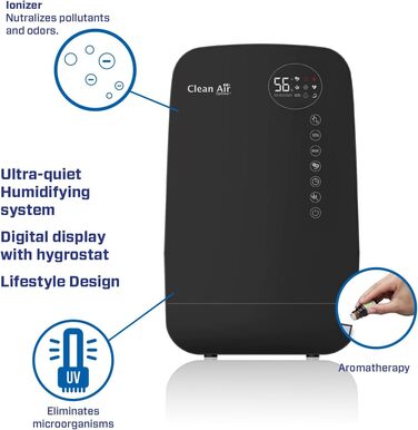 Зволожувач повітря з іонізатором та ароматерапією Clean Air Optima CA-607B Smart (Чорний) - продуктивність 480 мл/год, об'єм резервуару 5,5 л, для приміщень до 65 м²