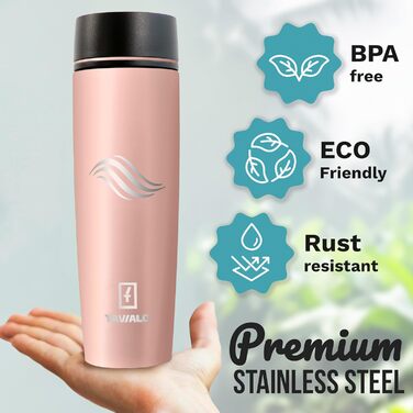 Термокружка Tavialo 460 мл, пудрово-рожевий колір, нержавіюча сталь, ізольована, для напоїв