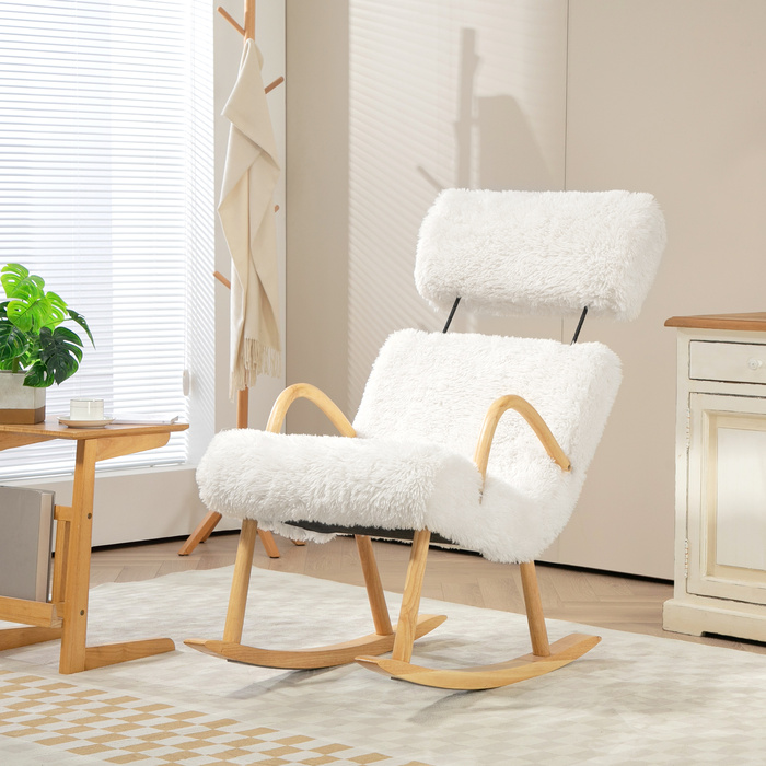 HOMCOM Rocking Chair Glider Armchair, Still Chair with Wool-look Fabric up to 120 kg, ideal for Bedroom & Living Room, White