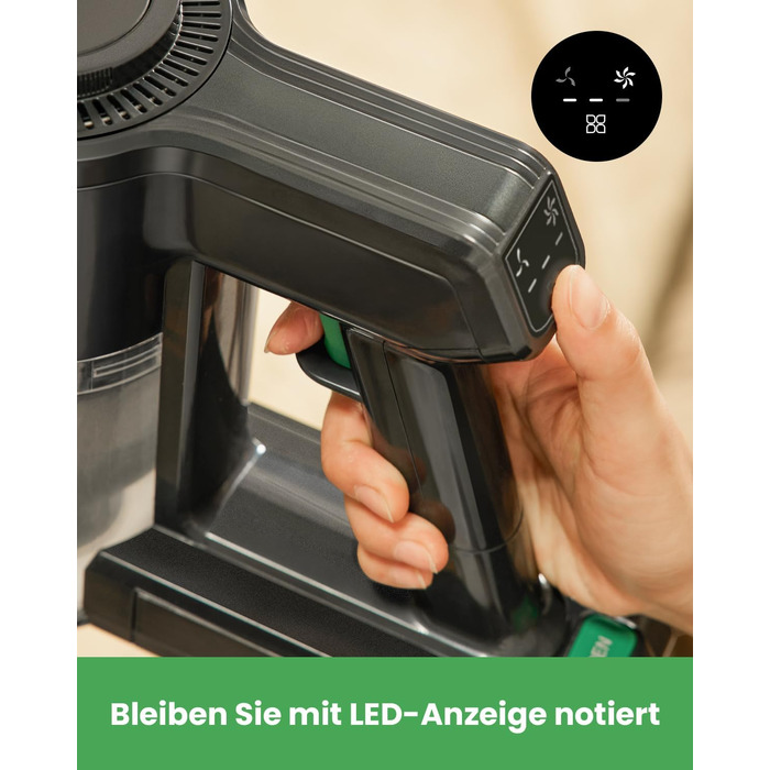 Бездротовий акумуляторний пилосос Vactidy V9 з LED-підсвічуванням, 30KPa, до 45 хвилин роботи, для видалення шерсті тварин, твердих поверхонь та килимів, чорний