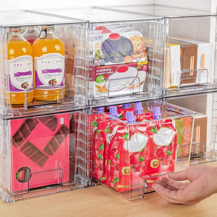 Vtopmart 4 Pack Stackable Storage Drawers, Clear Acrylic Drawer Organizers with Handles, Storage Organizer for Refrigerator, Bathroom, Closet, Pantry (4 Pack Middle)