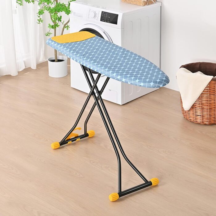 KINGRACK Прасувальна дошка з інтегрованою підкладкою з силікону, компактна та економна, з надзвичайно товстою поверхнею, 7 рівнів регулювання висоти, для підвішування на стіну та у шафу – 38x121 см, жовта